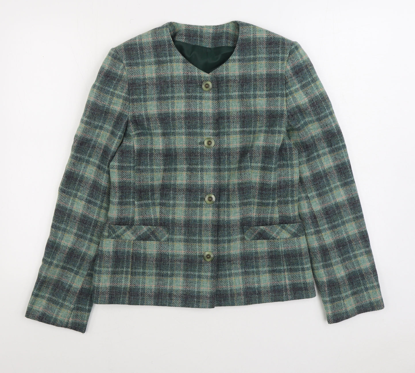 Preworn Womens Green Plaid Jacket Blazer Size S Button
