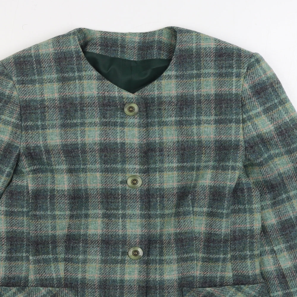 Preworn Womens Green Plaid Jacket Blazer Size S Button
