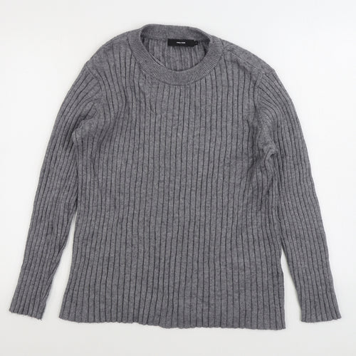 VERO MODA Womens Grey Round Neck Striped Viscose Pullover Jumper Size 12
