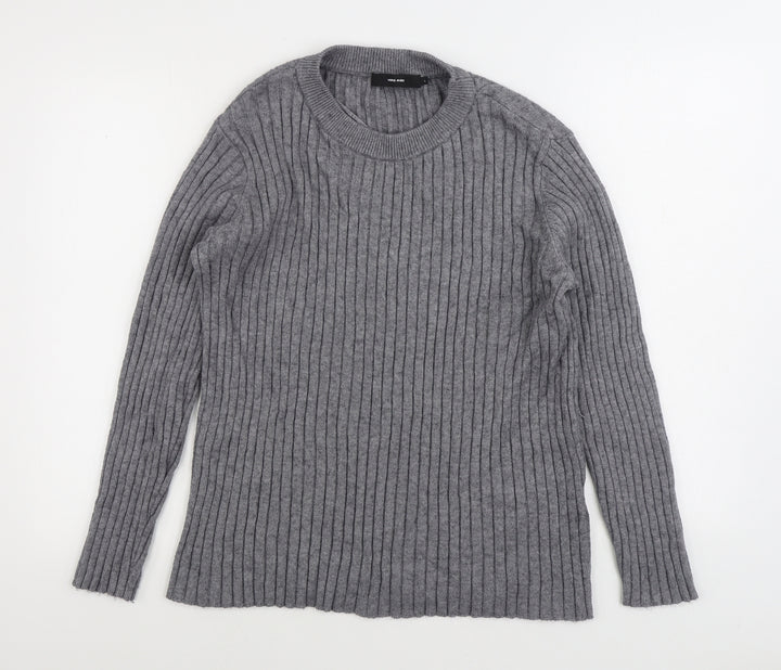 VERO MODA Womens Grey Round Neck Striped Viscose Pullover Jumper Size 12