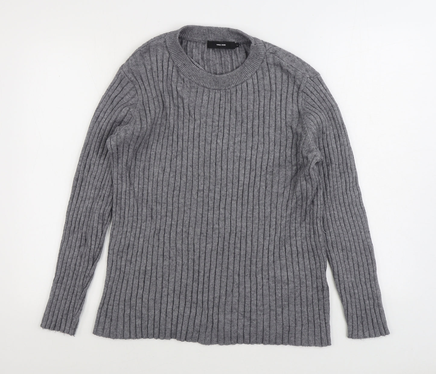 VERO MODA Womens Grey Round Neck Striped Viscose Pullover Jumper Size 12