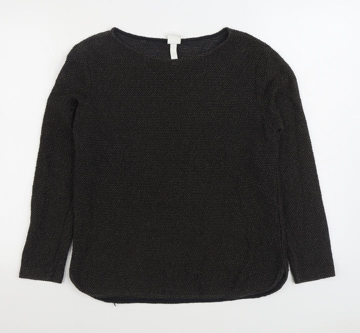 H&M Womens Black Boat Neck Cotton Pullover Jumper Size M