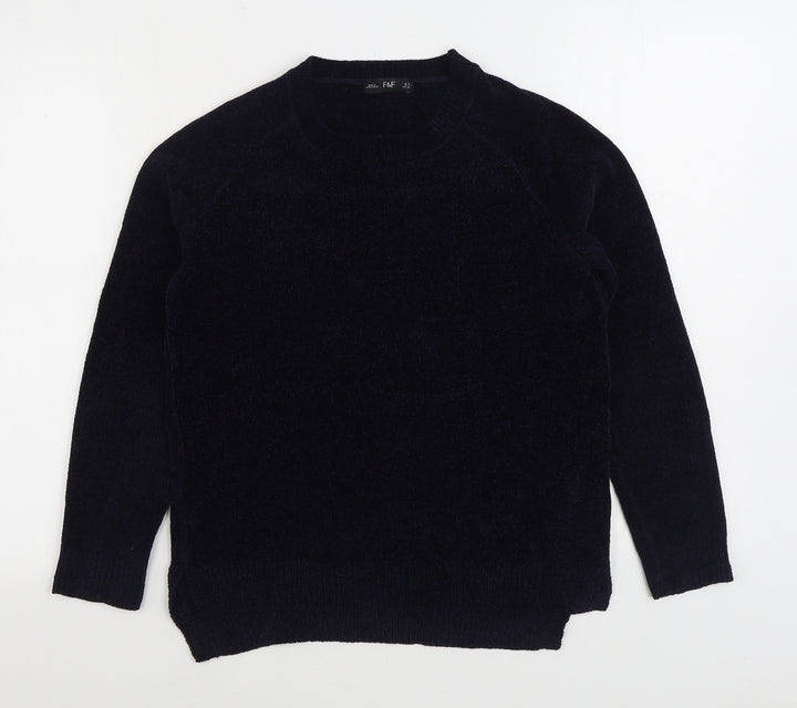 F&F Womens Blue Round Neck Polyester Pullover Jumper Size 8