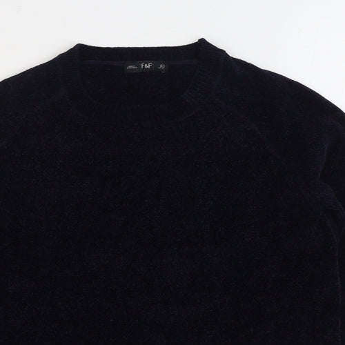 F&F Womens Blue Round Neck Polyester Pullover Jumper Size 8