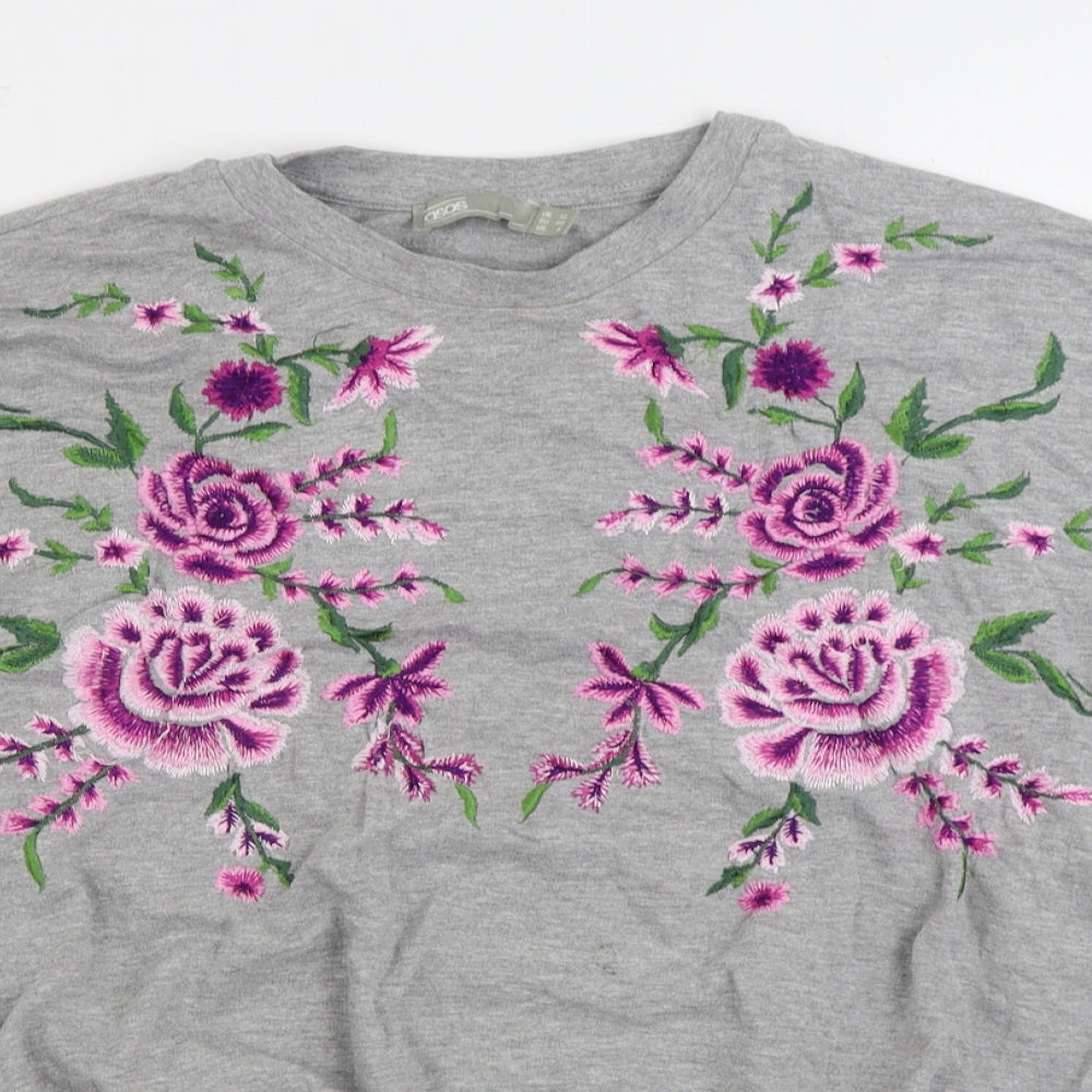 ASOS Womens Grey Floral Cotton Pullover Sweatshirt Size 12 Pullover