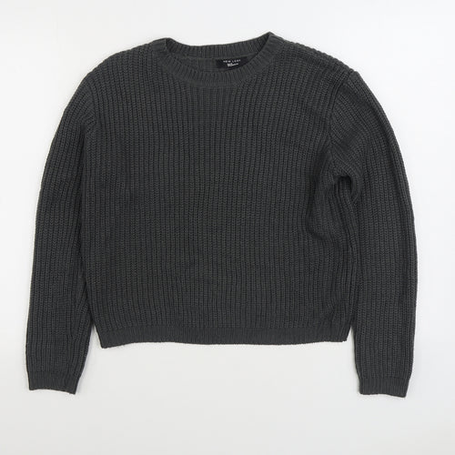 New Look Girls Grey Round Neck Acrylic Pullover Jumper Size 14-15 Years Pullover