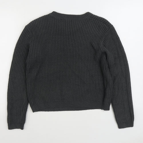 New Look Girls Grey Round Neck Acrylic Pullover Jumper Size 14-15 Years Pullover
