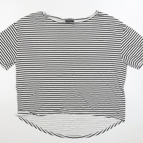 Janina Womens Black Striped Cotton Basic T-Shirt Size 18 Boat Neck