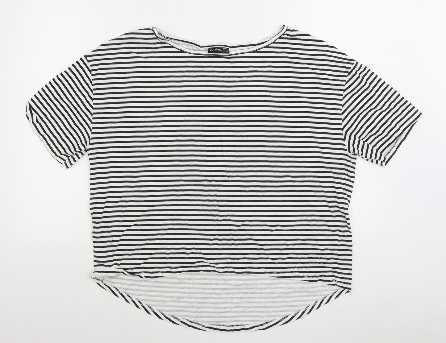 Janina Womens Black Striped Cotton Basic T-Shirt Size 18 Boat Neck