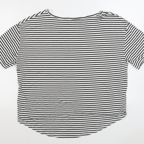 Janina Womens Black Striped Cotton Basic T-Shirt Size 18 Boat Neck