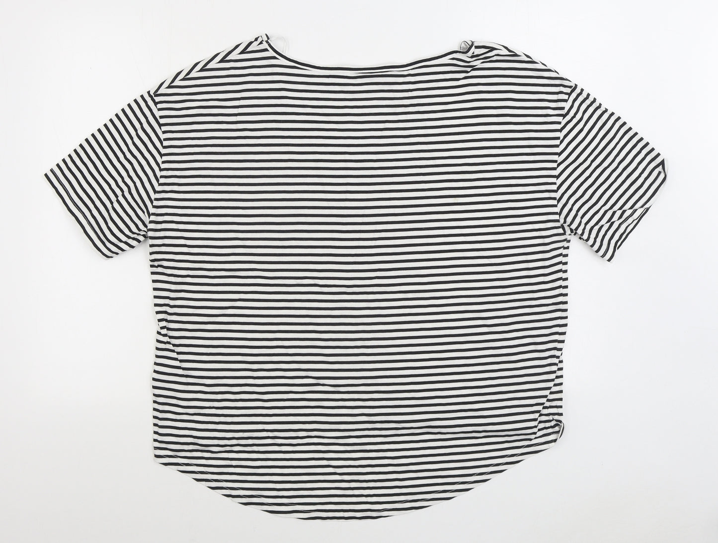 Janina Womens Black Striped Cotton Basic T-Shirt Size 18 Boat Neck