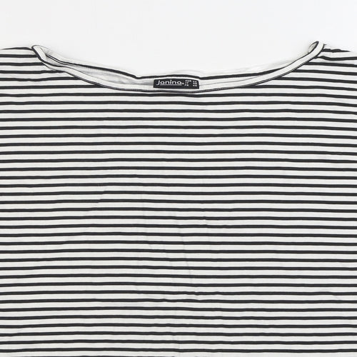 Janina Womens Black Striped Cotton Basic T-Shirt Size 18 Boat Neck