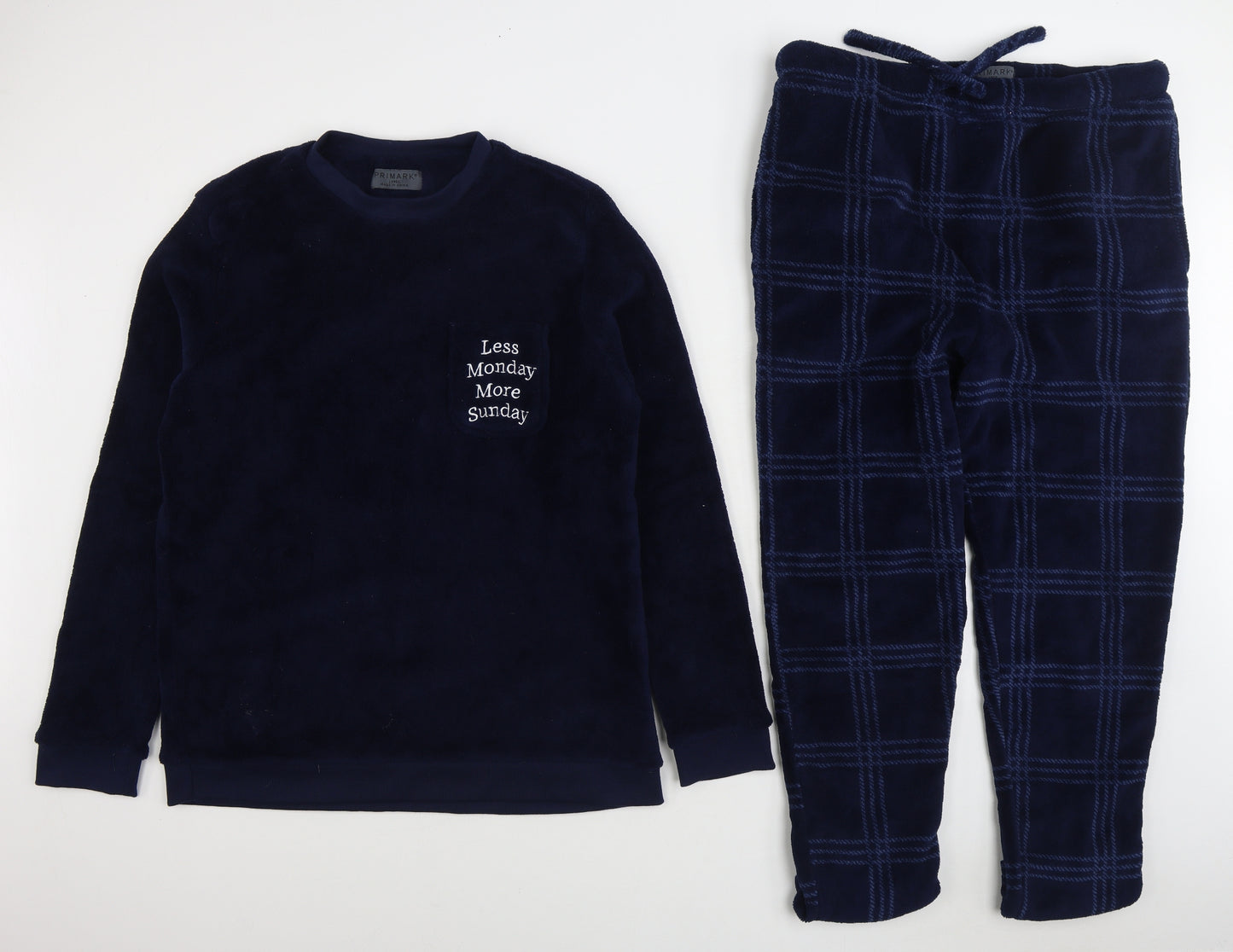 Primark Mens Blue Plaid Polyester Pyjama Set Size L Pullover - Less Monday More Sunday