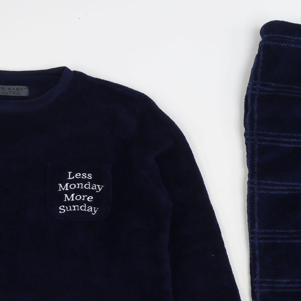 Primark Mens Blue Plaid Polyester Pyjama Set Size L Pullover - Less Monday More Sunday