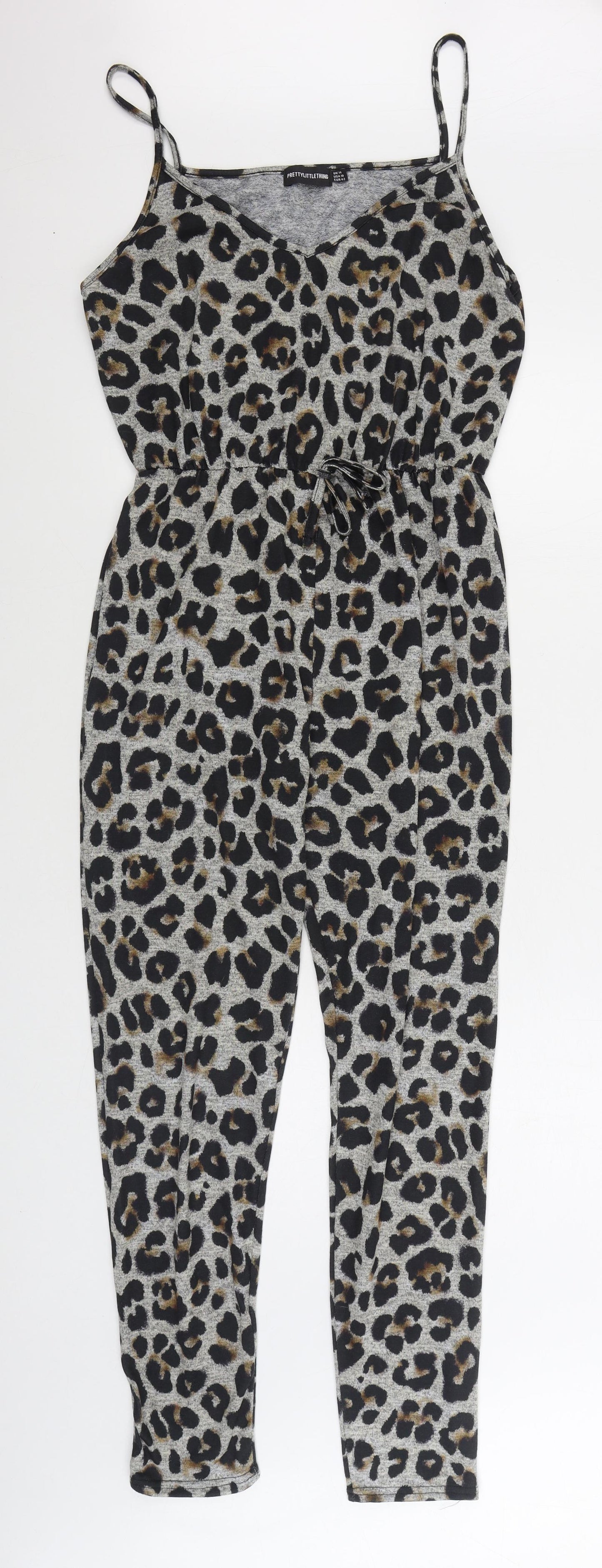 PRETTY LITTLE THING Womens Multicoloured Animal Print Polyester Jumpsuit One-Piece Size 14 Pullover