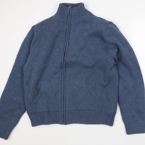 Dissident Mens Blue Mock Neck Acrylic Pullover Jumper Size M