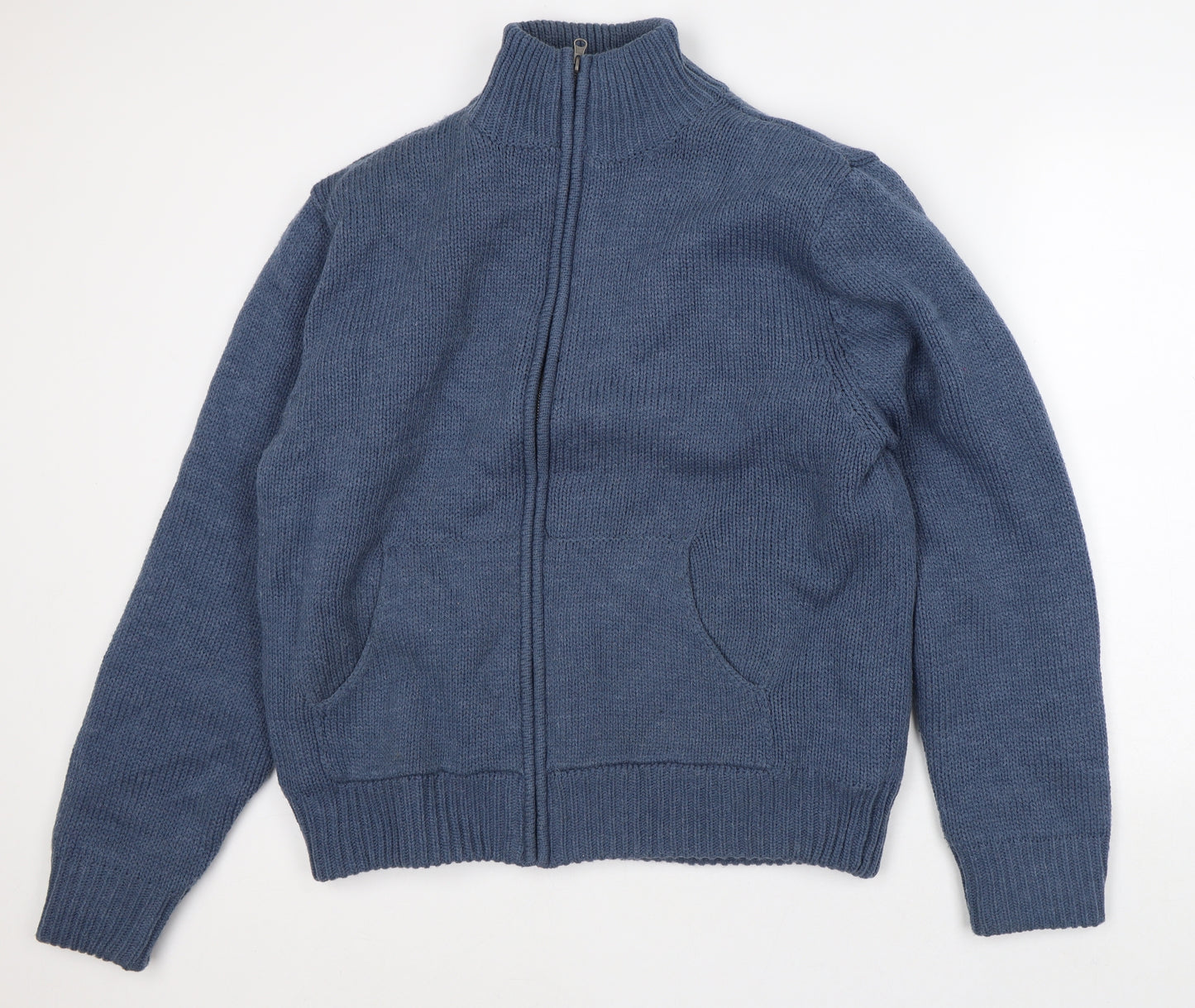 Dissident Mens Blue Mock Neck Acrylic Pullover Jumper Size M