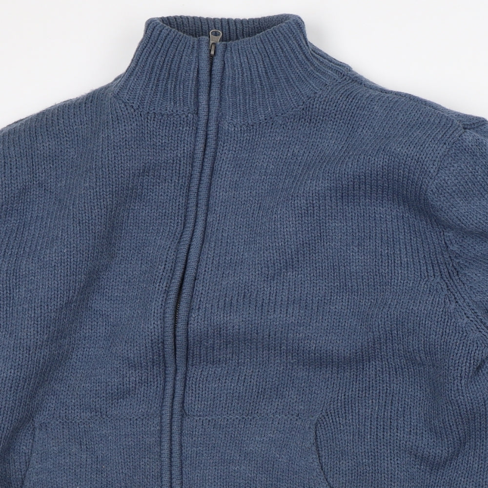 Dissident Mens Blue Mock Neck Acrylic Pullover Jumper Size M