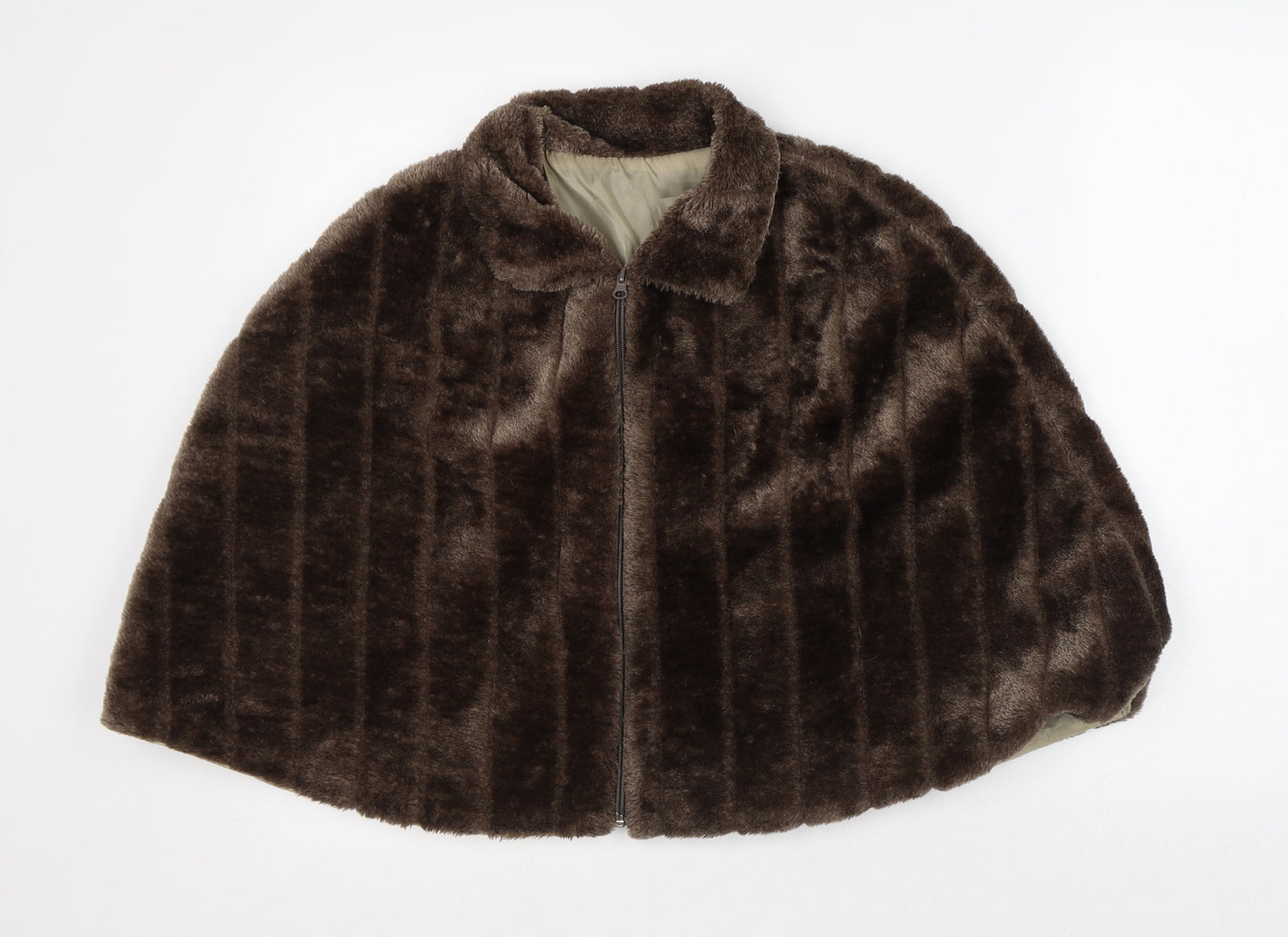 Preworn Womens Brown Collared Polyester Cape Jumper One Size - Faux Fur