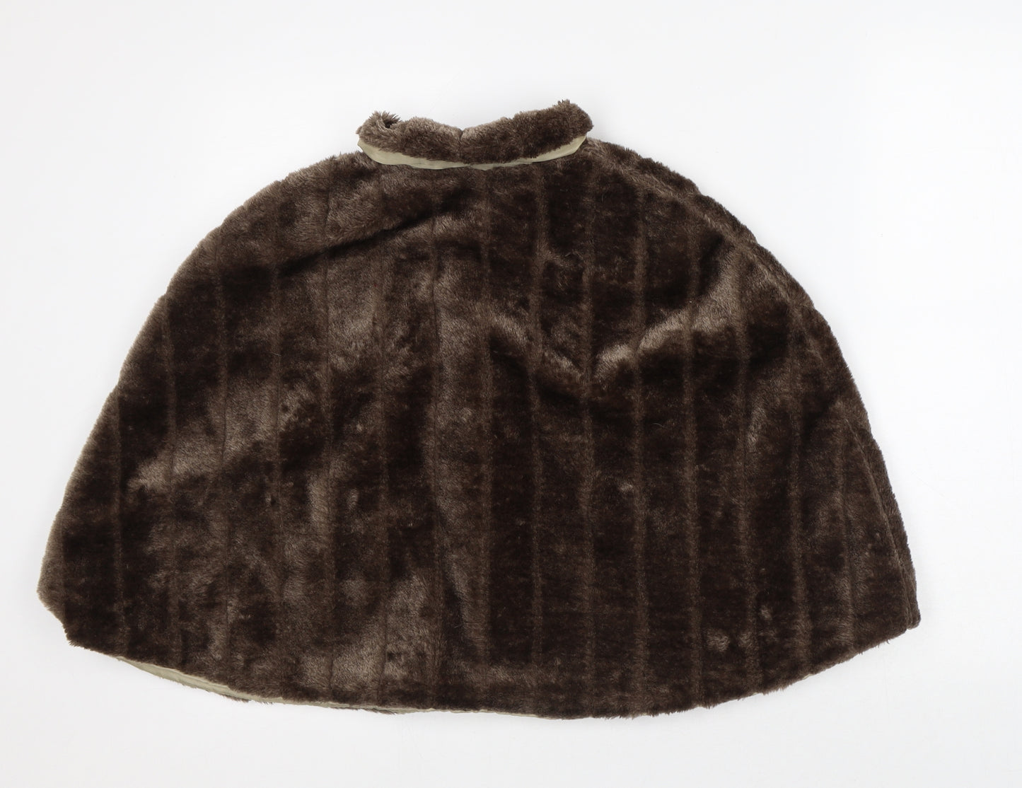 Preworn Womens Brown Collared Polyester Cape Jumper One Size - Faux Fur
