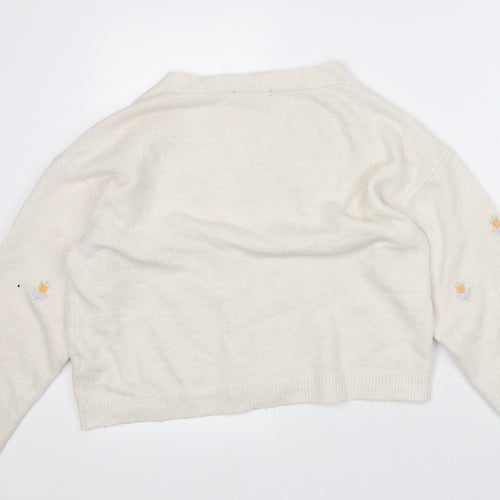 Primark Womens Beige V-Neck Geometric Acrylic Cardigan Jumper Size 12