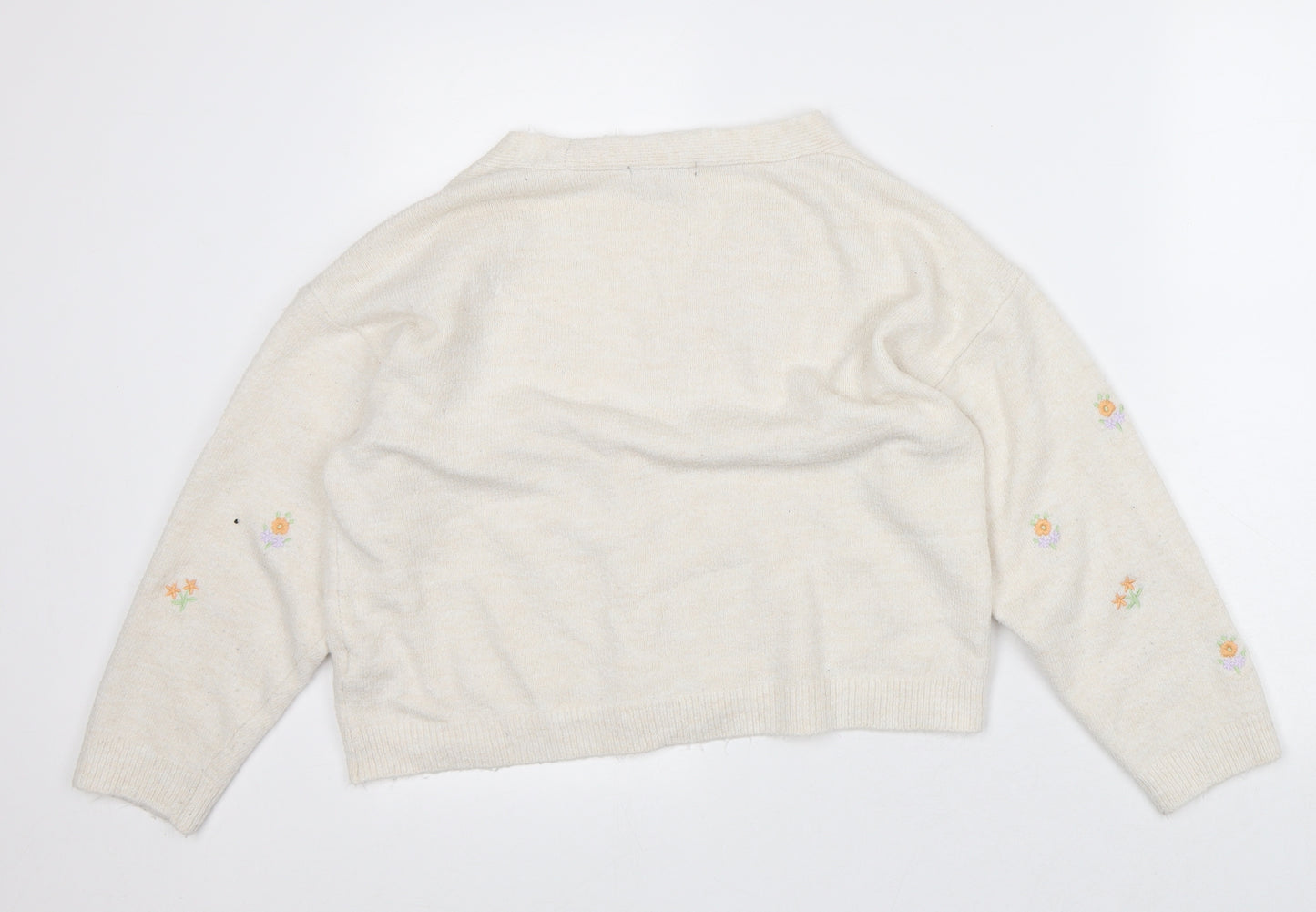 Primark Womens Beige V-Neck Geometric Acrylic Cardigan Jumper Size 12