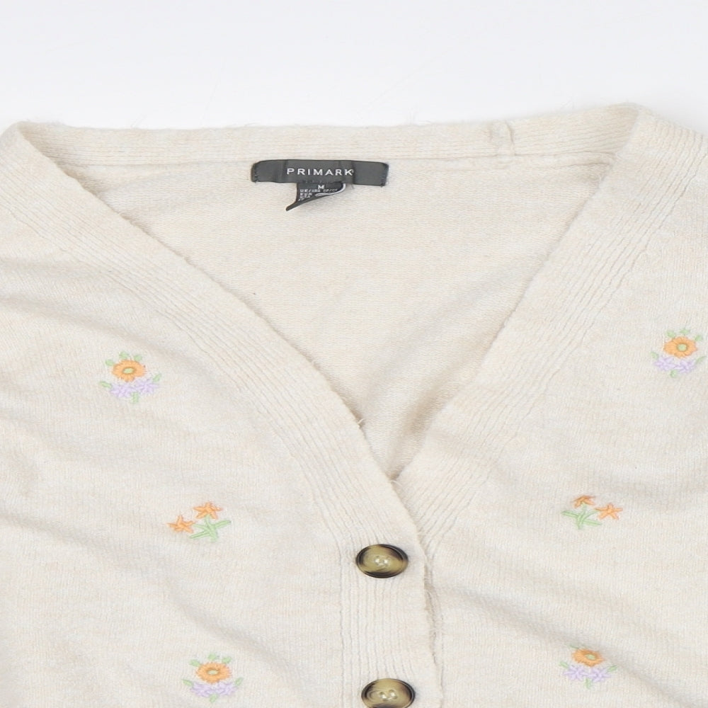 Primark Womens Beige V-Neck Geometric Acrylic Cardigan Jumper Size 12