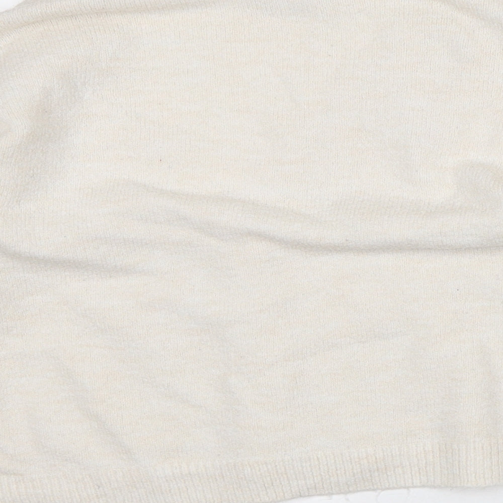 Primark Womens Beige V-Neck Geometric Acrylic Cardigan Jumper Size 12