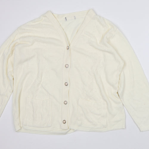 Preworn Womens Beige V-Neck Acrylic Cardigan Jumper Size XL