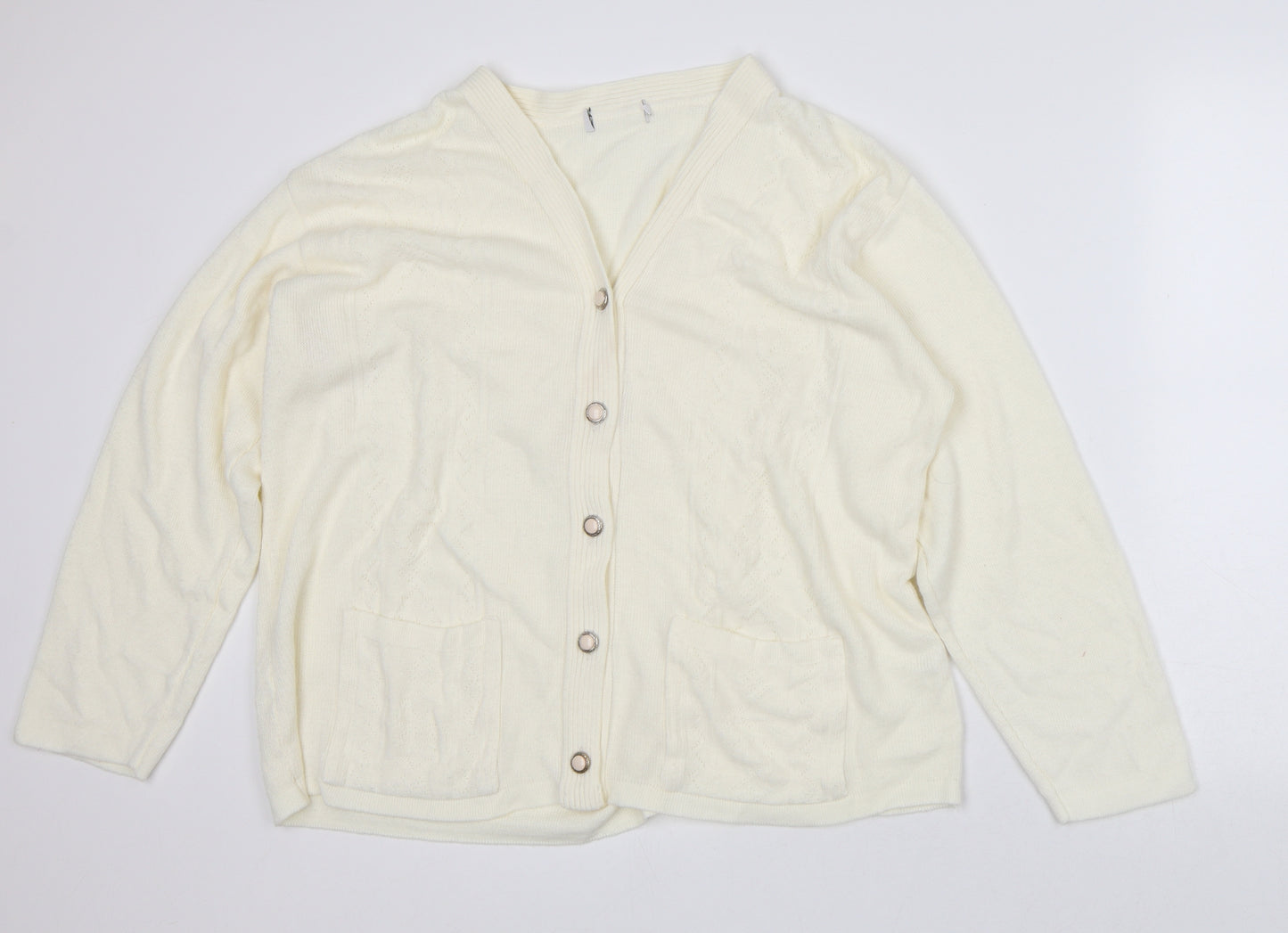 Preworn Womens Beige V-Neck Acrylic Cardigan Jumper Size XL