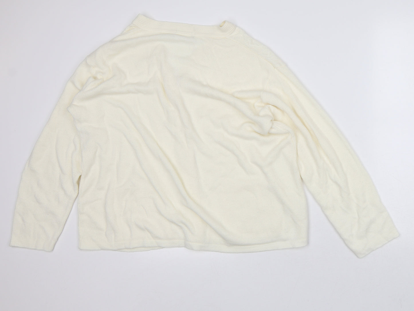 Preworn Womens Beige V-Neck Acrylic Cardigan Jumper Size XL