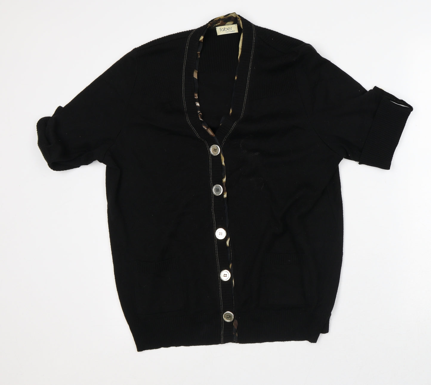 Faber Womens Black V-Neck Cotton Cardigan Jumper Size L