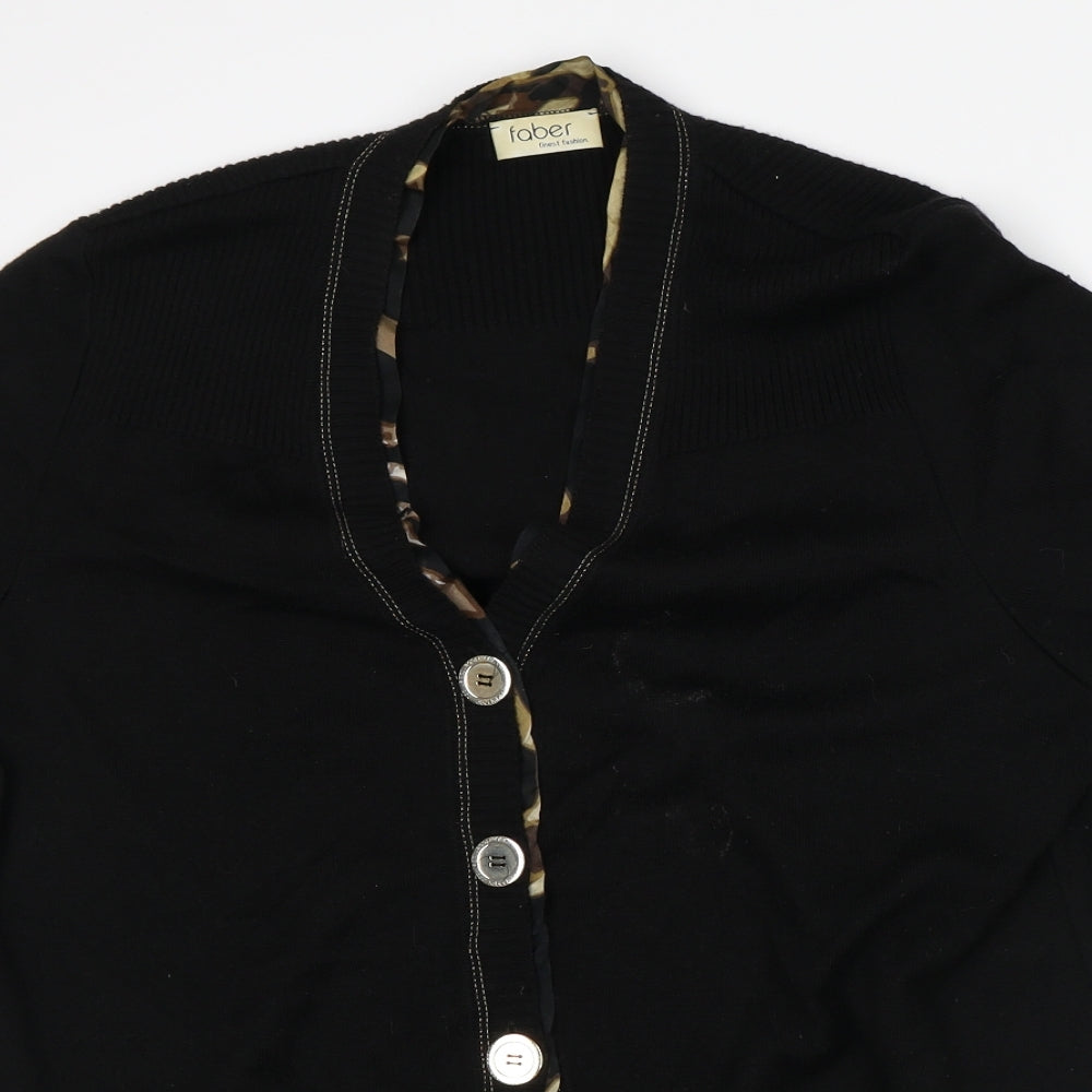 Faber Womens Black V-Neck Cotton Cardigan Jumper Size L