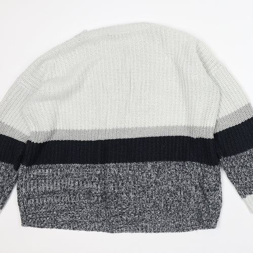 George Mens Grey Crew Neck Striped Acrylic Pullover Jumper Size L