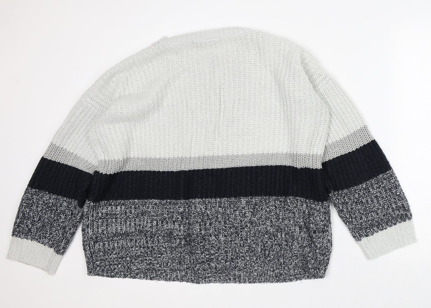 George Mens Grey Crew Neck Striped Acrylic Pullover Jumper Size L