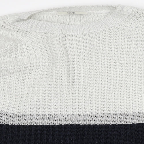 George Mens Grey Crew Neck Striped Acrylic Pullover Jumper Size L