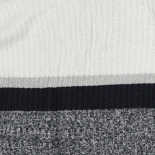 George Mens Grey Crew Neck Striped Acrylic Pullover Jumper Size L
