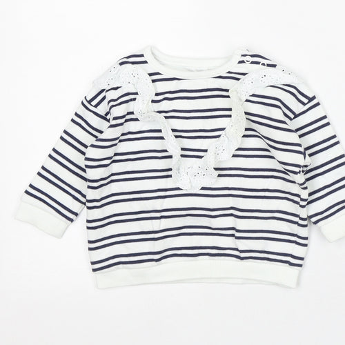 F&F Baby White Striped Cotton Pullover Jumper Size 3-6 Months