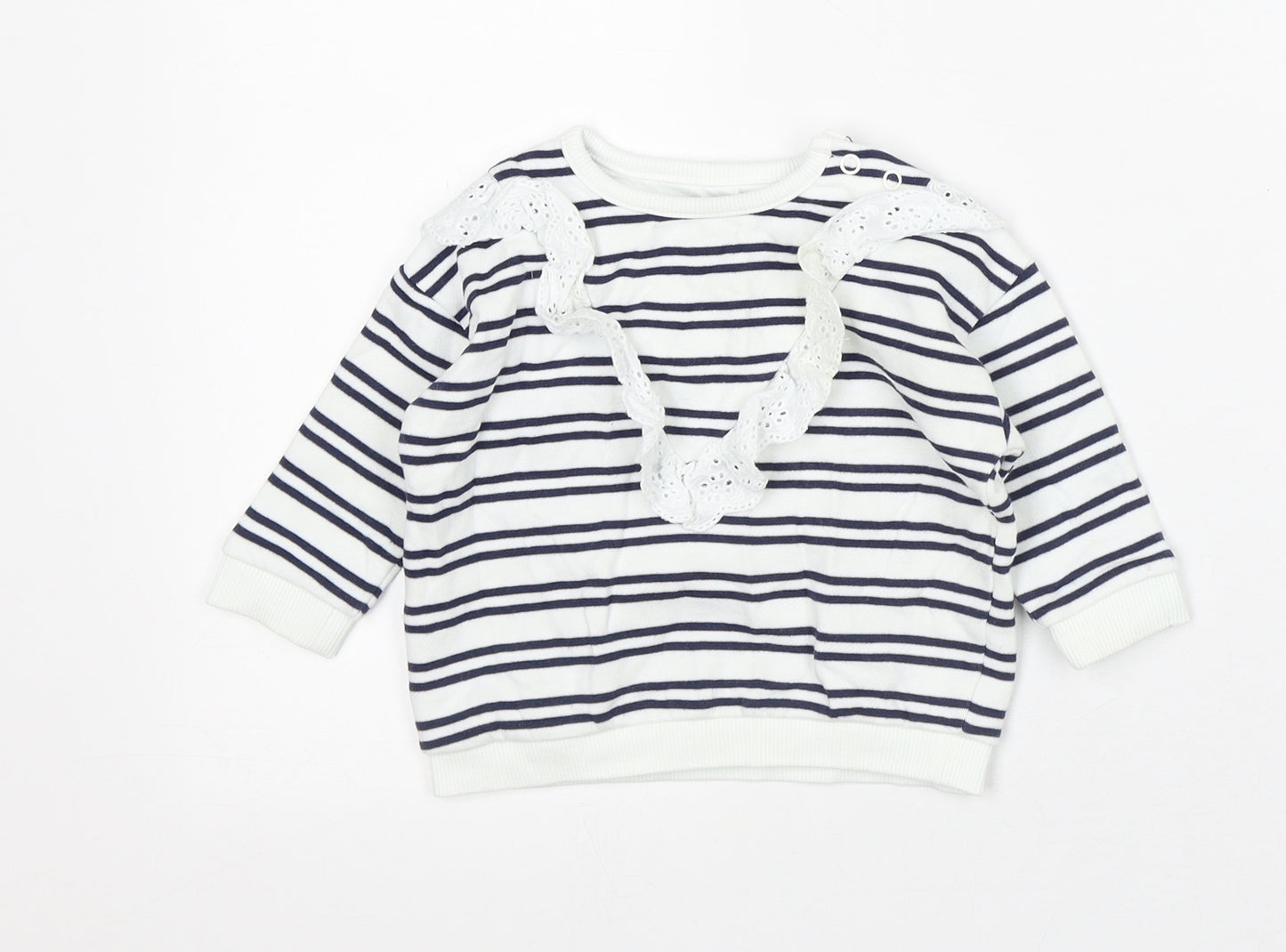F&F Baby White Striped Cotton Pullover Jumper Size 3-6 Months