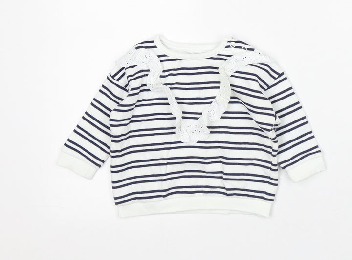 F&F Baby White Striped Cotton Pullover Jumper Size 3-6 Months