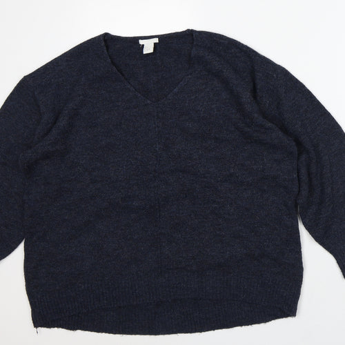 H&M Mens Blue V-Neck Acrylic Pullover Jumper Size S
