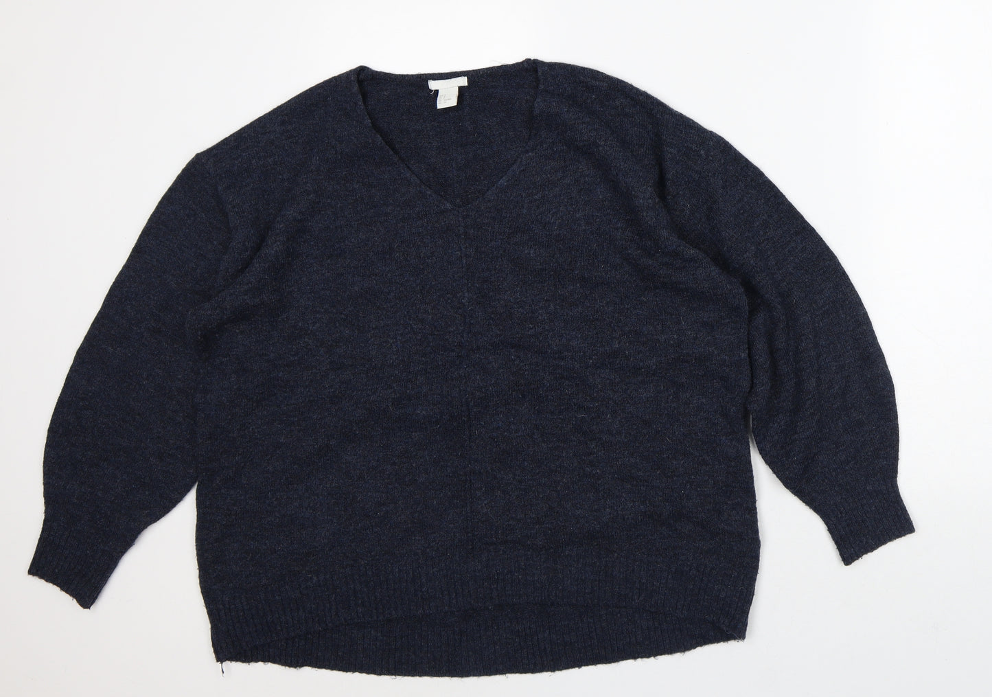 H&M Mens Blue V-Neck Acrylic Pullover Jumper Size S