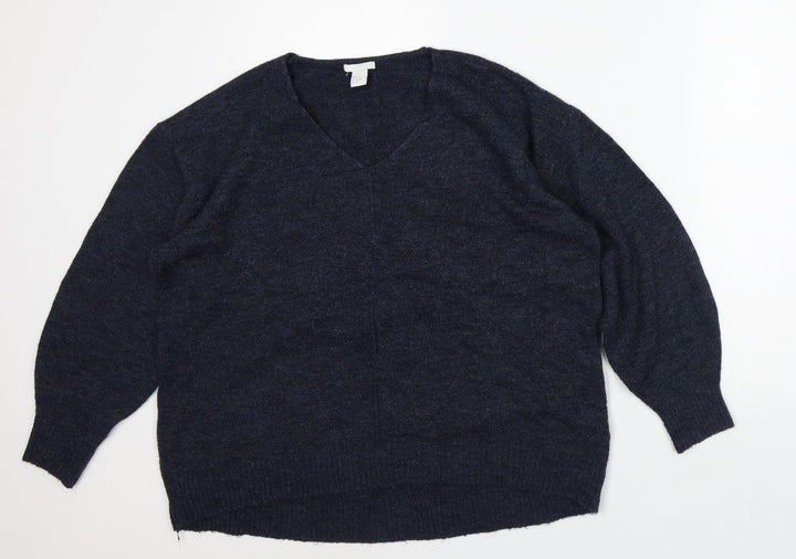 H&M Mens Blue V-Neck Acrylic Pullover Jumper Size S