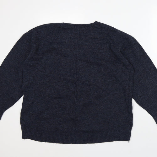 H&M Mens Blue V-Neck Acrylic Pullover Jumper Size S