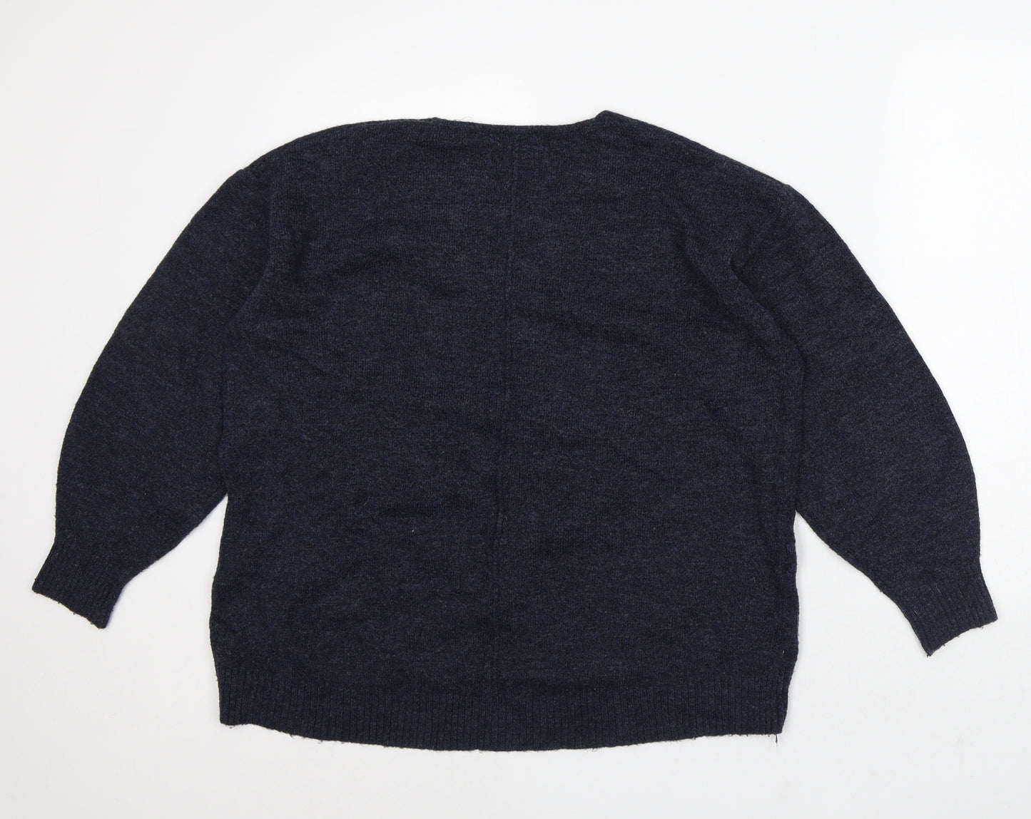 H&M Mens Blue V-Neck Acrylic Pullover Jumper Size S