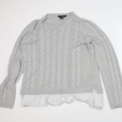 LTS Womens Grey Round Neck Acrylic Pullover Jumper Size 14