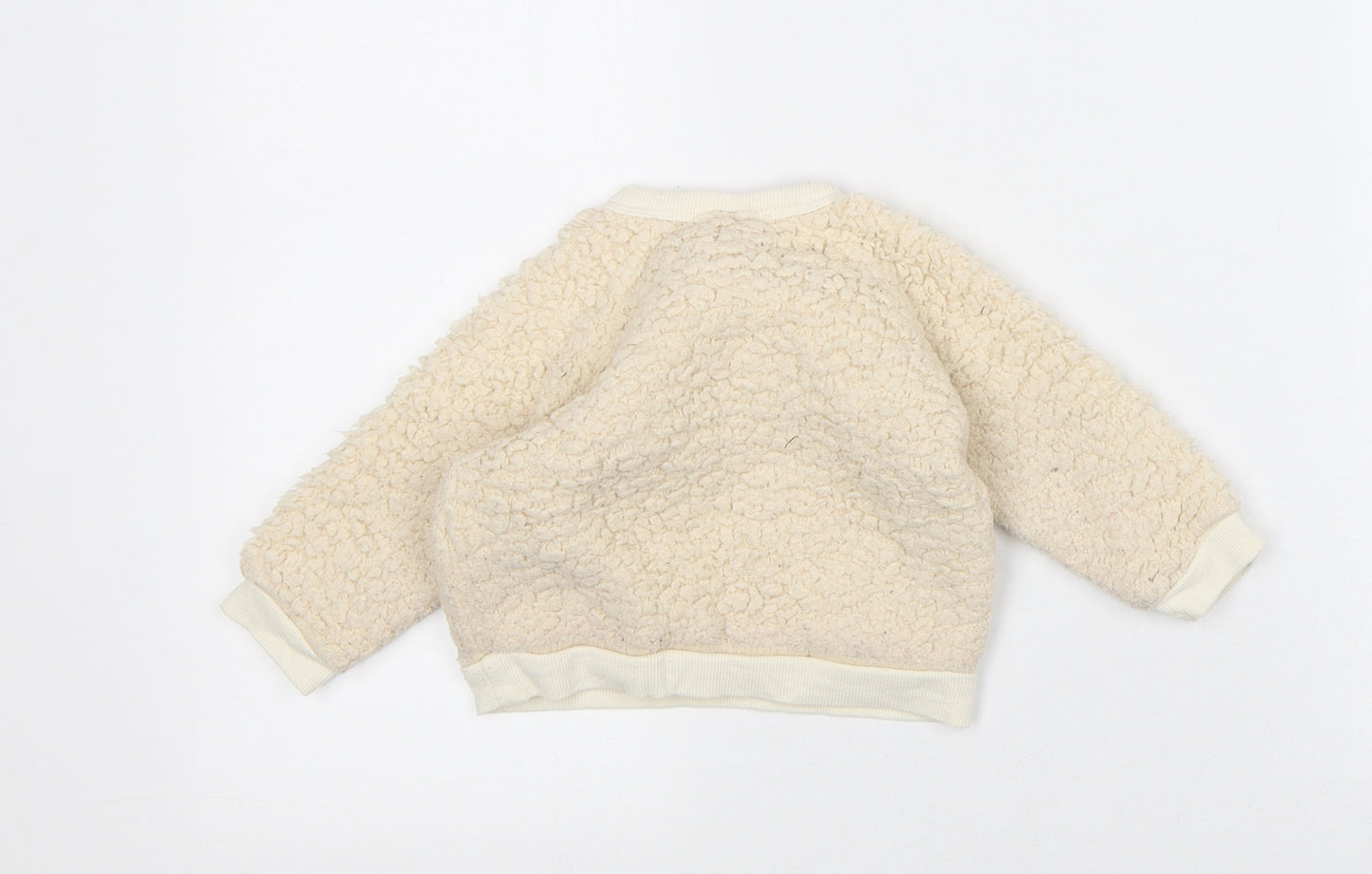 PL:Baby Baby Beige Polyester Pullover Jumper Size 9-12 Months Snap - Woolen Texture