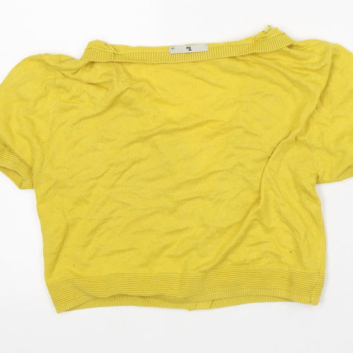 TU Womens Yellow V-Neck Cotton Cardigan Jumper Size 10 - Cropped