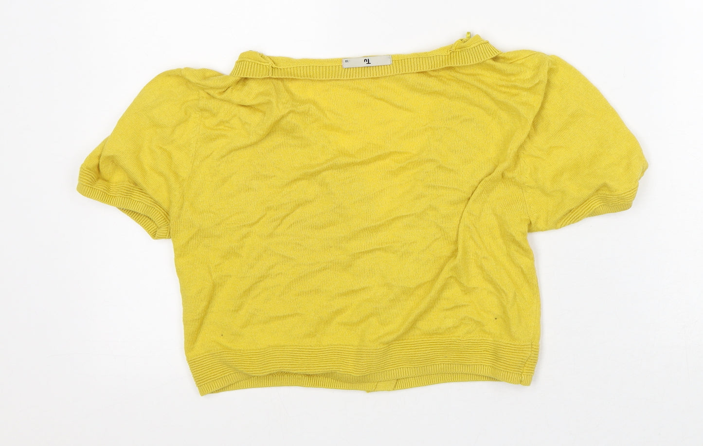 TU Womens Yellow V-Neck Cotton Cardigan Jumper Size 10 - Cropped