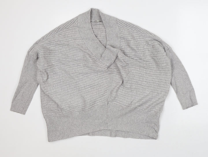 River Island Womens Grey V-Neck Polyester Pullover Jumper Size M